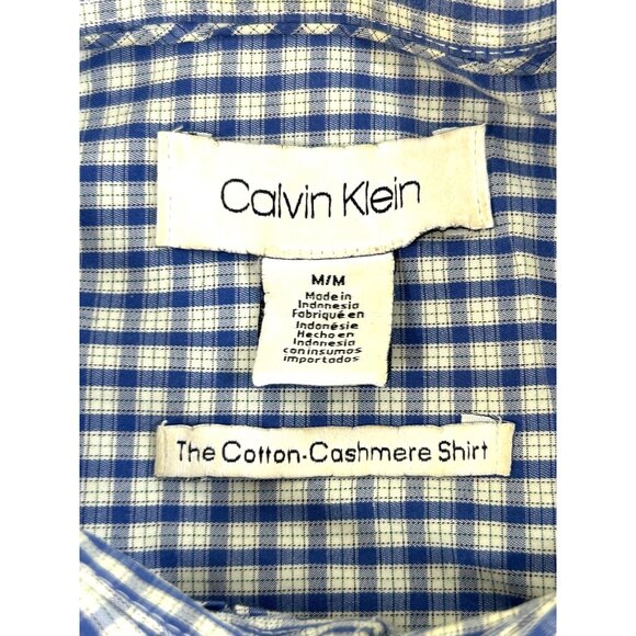 Calvin Klein Men’s Button Up Casual Shirt M Navy White Checkered 15.5 “ Neck LS - Picture 12 of 14